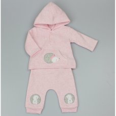 WF1717: Baby Girls Melange Fleece Hooded Top & Pant Outfit (0-9 Months)